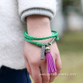 Handmade Leather Wrap Bracelets Retro Alloy Tassel Bracelet